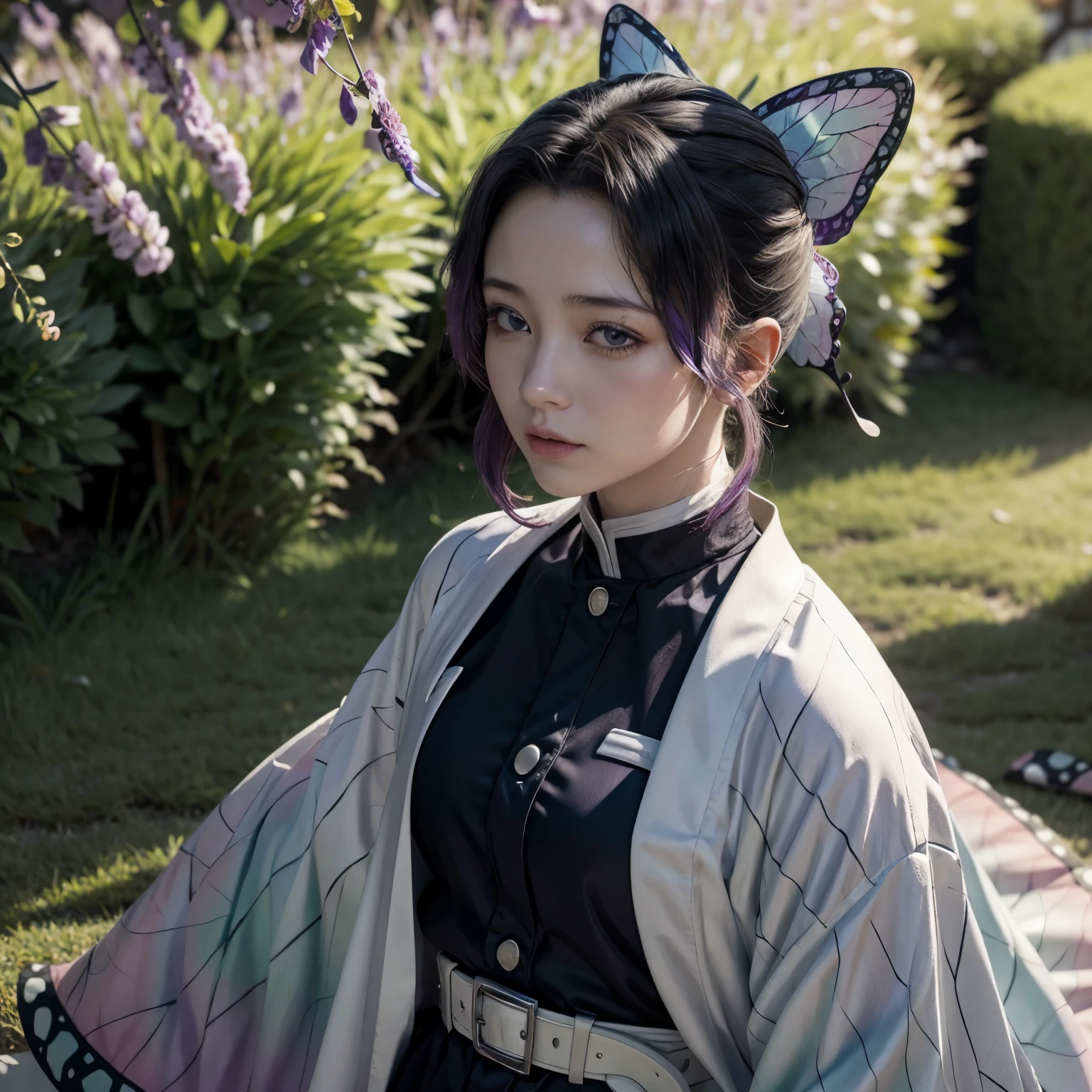 SAMURAI SHINOBU KOCHOU HIPERREALISTA EN UN PAISAJE DE CEREZOS