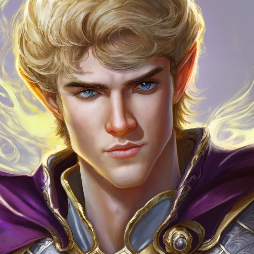 Dungeons & Dragons, aesthetic, dungeons and dragons, paladin portrait of a 2 4 years old male evil elf with short dark blonde hair, yellow irises!! elf, rogue, sharp focus, d & d, fantasy, intricate, elegant, highly detailed, digital painting, art