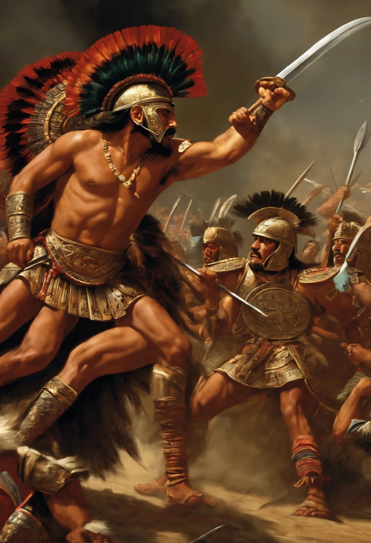 Battle between Aztecs and Spaniards in the conquest of Mexico Tenochtitlan