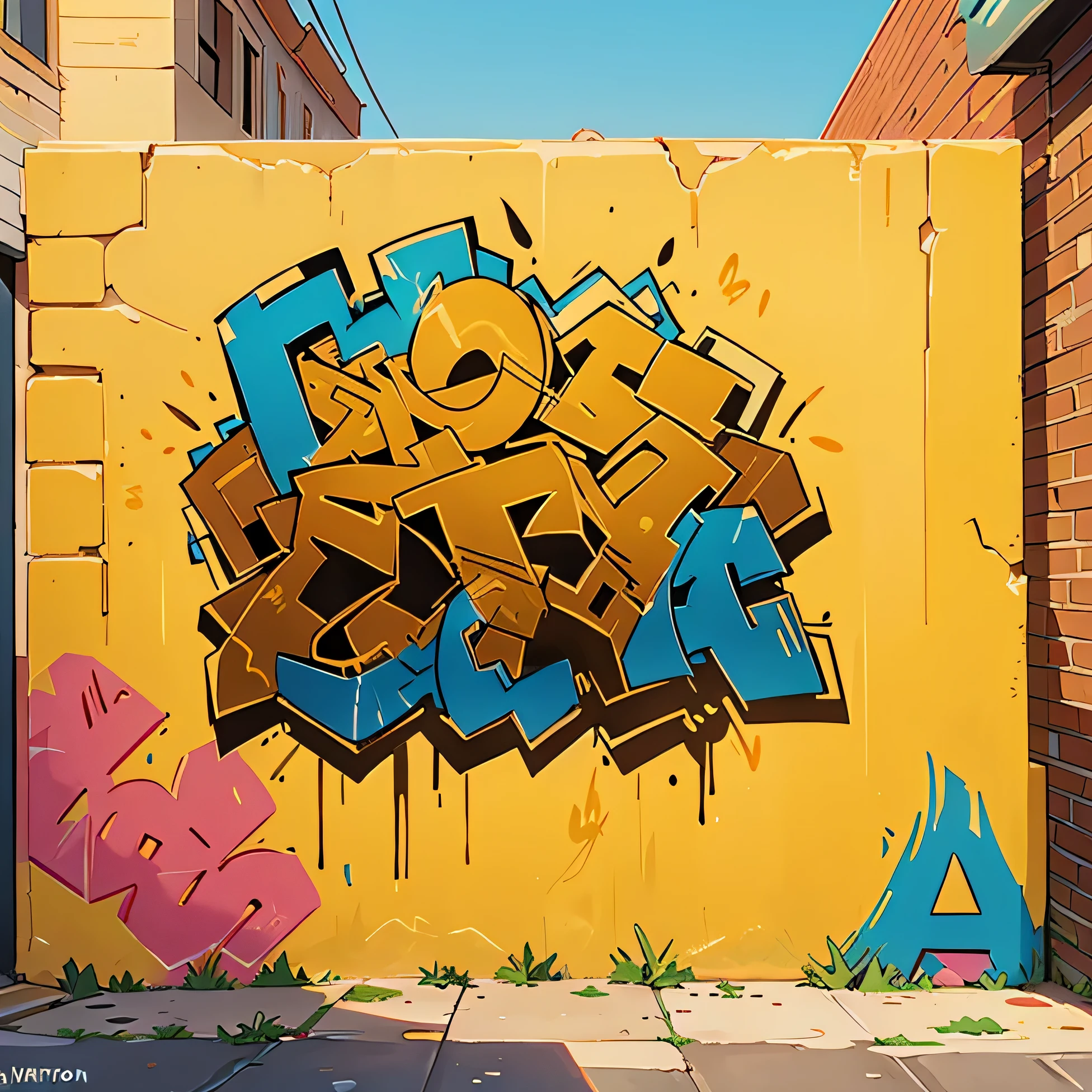 wall, name graffiti,yellow letters,Rami writtenon the wall,graffiti,Rami graffiti,brick wall,street.