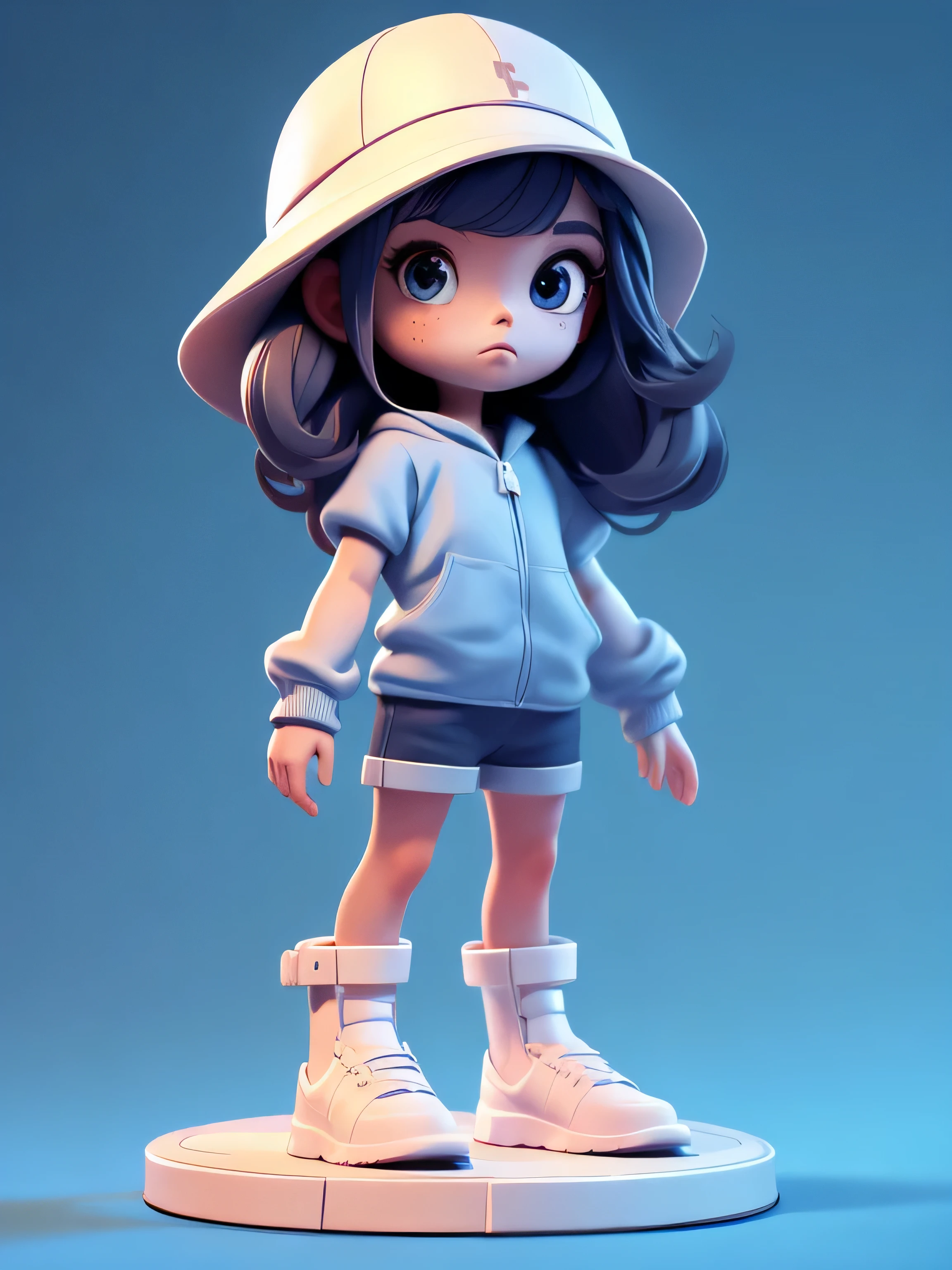 3D characters,farmer,(whole body:1.2),Simple background, masterpiece,best quality,(Blue gradient background:1.1)