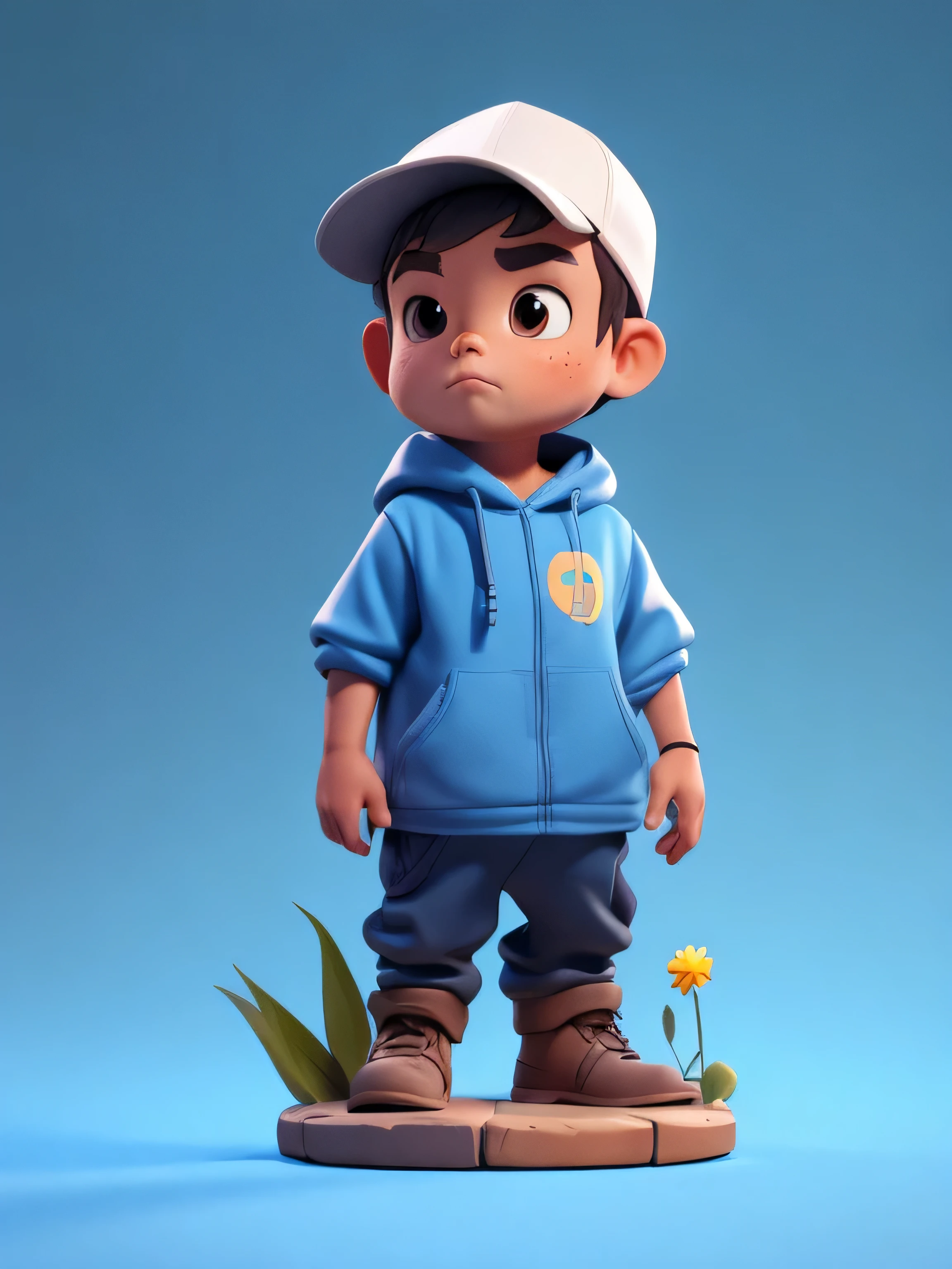 3D characters,farmer,(whole body:1.2),Simple background, masterpiece,best quality,(Blue gradient background:1.1)
