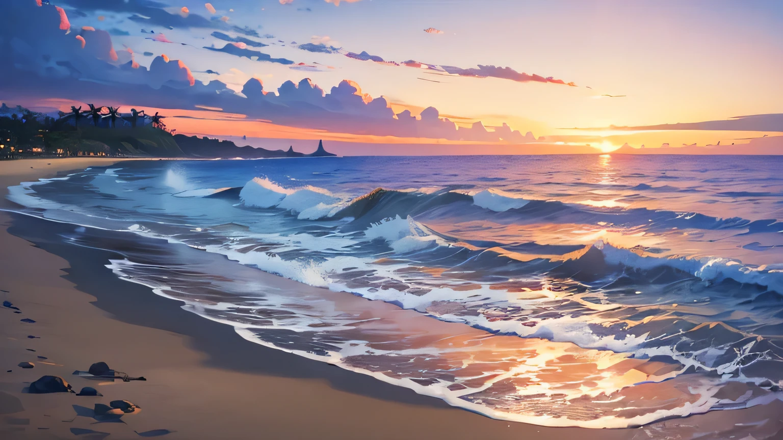 masterpiece, best quality, sunset, beach, landscape