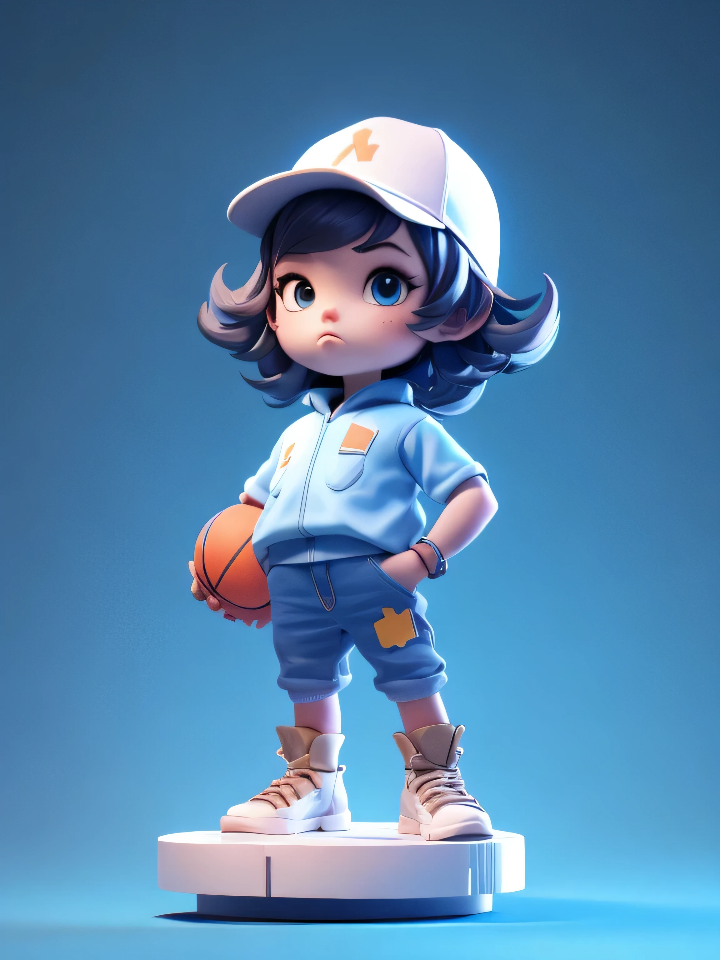 3D characters,farmer,(whole body:1.2),Simple background, masterpiece,best quality,(Blue gradient background:1.1)