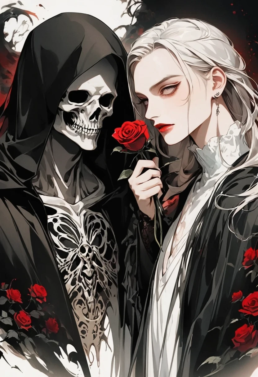 Alafd image，One was wearing a black robe、man holding red rose, the grim Reaper, grim Reaper, Beautiful male grim Reaper, reaper as a scary, portrait of grim Reaper, reaper in overwatch, A harbinger of death, punk grim Reaper, reminded me of the grim Reaper, reaper, grim Reaper