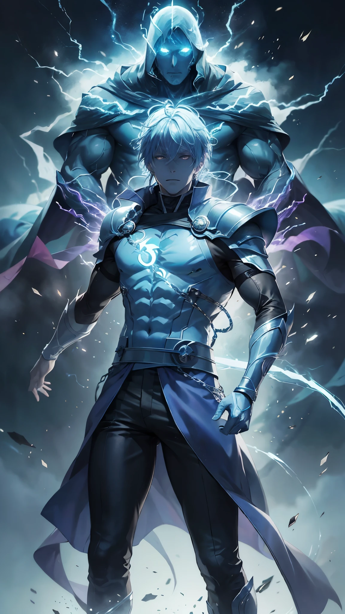 epic anime style, purple lightning, evil temperament, 20-year-old male shadow assassin, glowing black aura, shadow supervisor, handsome face, brilliant and majestic. Beautiful standard body and complete body structure. full body shot of a man with lightning in his hand, an epic anime about a purple energy man, in a battle stance with dark hair and glowing eyes looking at the viewer. Cool Gapmoe Yandere, menacing look, gintama's Hijikata Toushirou, inspired by Masanobu Okumura, the originator of the anime art style, Nobutaka Ike, the night war rages behind him. Highest image quality 8K, details everything 8K.