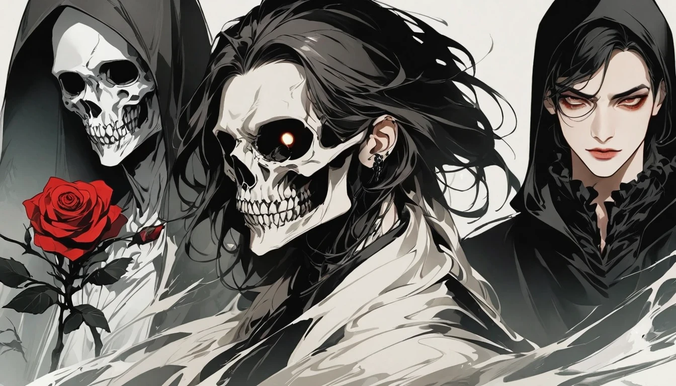 Alafd image,One was wearing a black robe、man holding red rose, the grim Reaper, grim Reaper, Beautiful male grim Reaper, reaper as a scary, portrait of grim Reaper, reaper in overwatch, A harbinger of death, punk grim Reaper, reminded me of the grim Reaper, reaper, grim Reaper