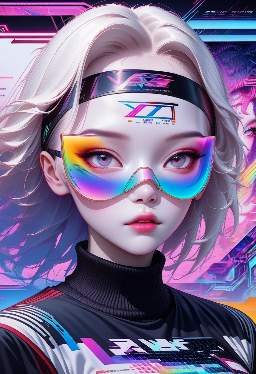 Close-up of person wearing headband, The art of math inspired by Yanjun Cheng, Douban, The art of math, Vibrant fan art, Lofi portrait, guweiz style artwork, new vapor wave, colorful numbers, Internet aesthetics, kpop idol portrait, yanjun chengt, Digital animation illustration, NFT portrait, Digital Cyberpunk Anime Art.