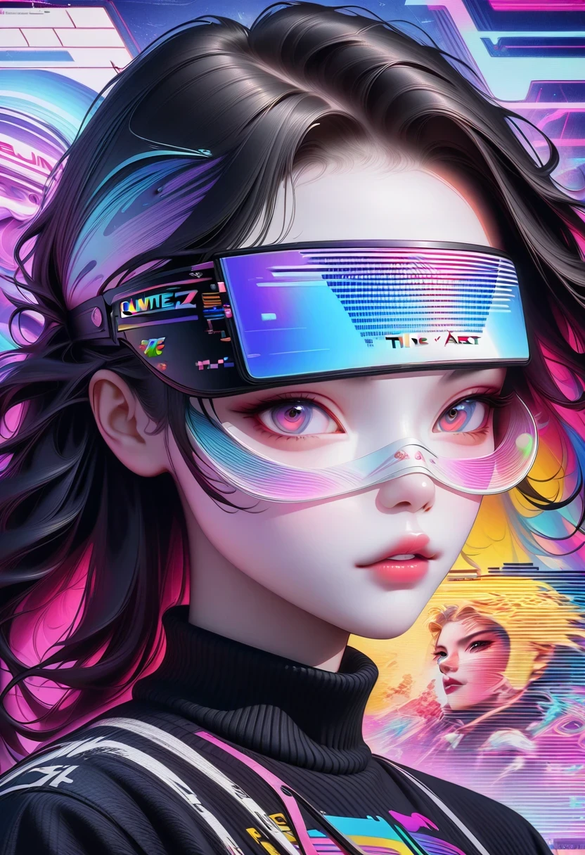 Close-up of person wearing headband, The art of math inspired by Yanjun Cheng, Douban, The art of math, Vibrant fan art, Lofi portrait, guweiz style artwork, new vapor wave, colorful numbers, Internet aesthetics, kpop idol portrait, yanjun chengt, Digital animation illustration, NFT portrait, Digital Cyberpunk Anime Art.