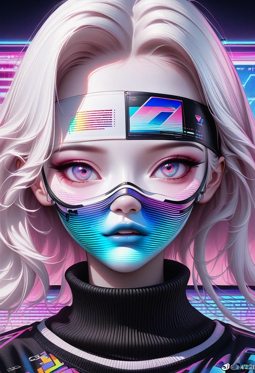 Close-up of person wearing headband, The art of math inspired by Yanjun Cheng, Douban, The art of math, Vibrant fan art, Lofi portrait, guweiz style artwork, new vapor wave, colorful numbers, Internet aesthetics, kpop idol portrait, yanjun chengt, Digital animation illustration, NFT portrait, Digital Cyberpunk Anime Art.
