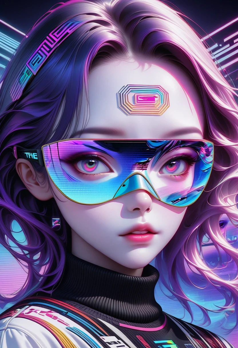 Close-up of person wearing headband, The art of math inspired by Yanjun Cheng, Douban, The art of math, Vibrant fan art, Lofi portrait, guweiz style artwork, new vapor wave, colorful numbers, Internet aesthetics, kpop idol portrait, yanjun chengt, Digital animation illustration, NFT portrait, Digital Cyberpunk Anime Art.