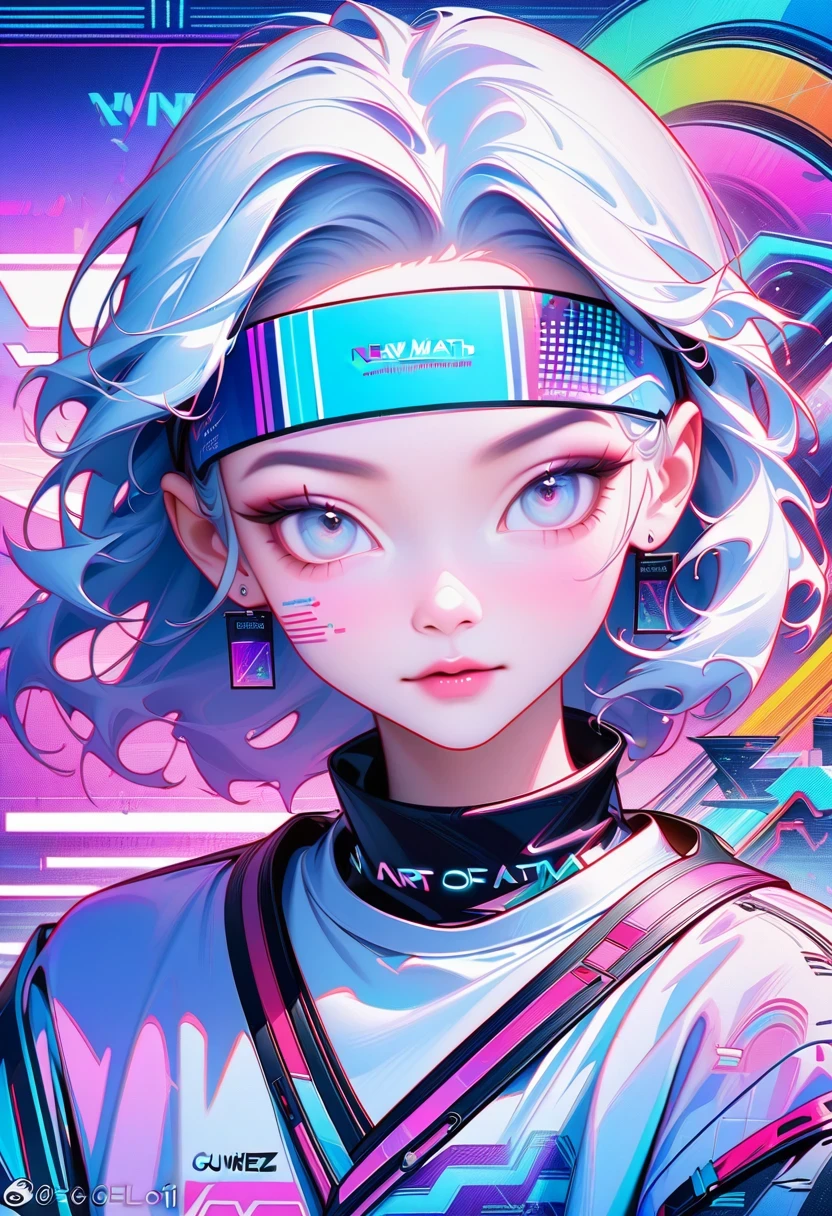 Close-up of person wearing headband, The art of math inspired by Yanjun Cheng, Douban, The art of math, Vibrant fan art, Lofi portrait, guweiz style artwork, new vapor wave, colorful numbers, Internet aesthetics, kpop idol portrait, yanjun chengt, Digital animation illustration, NFT portrait, Digital Cyberpunk Anime Art.