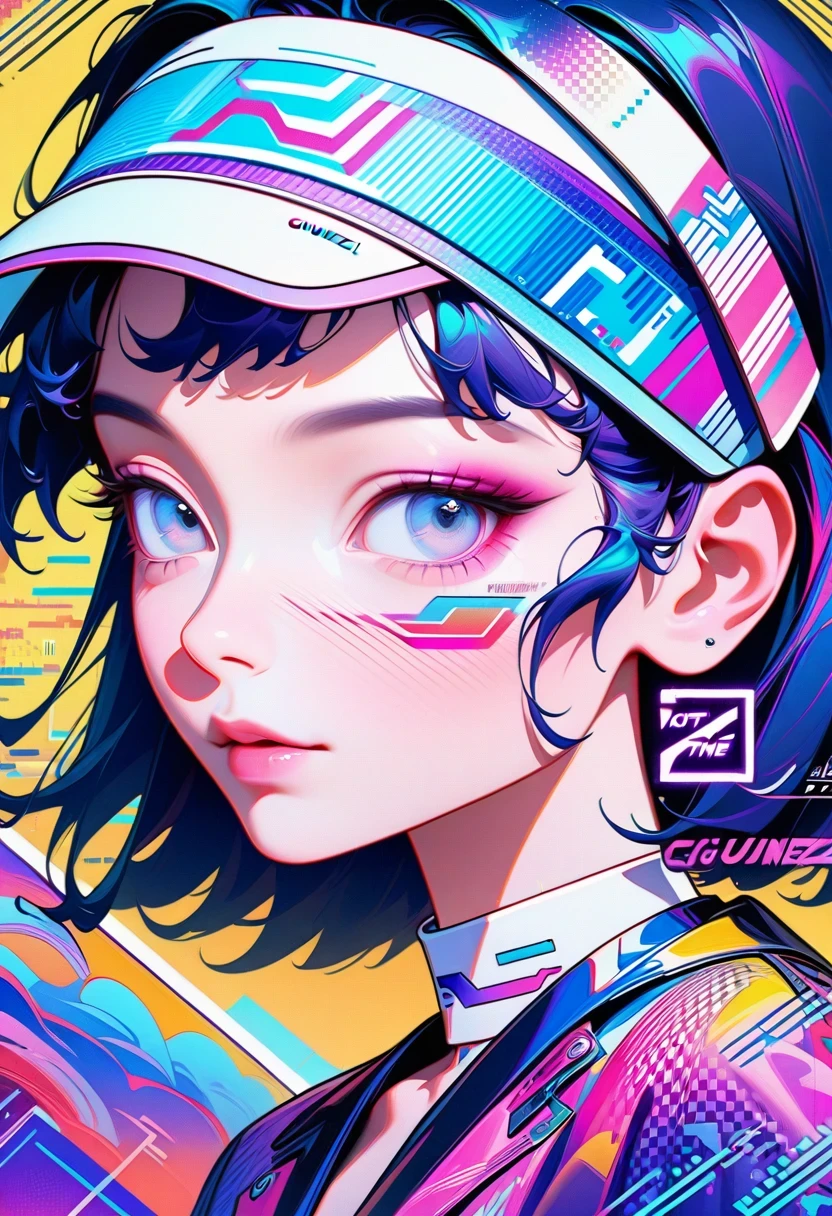 Close-up of person wearing headband, The art of math inspired by Yanjun Cheng, Douban, The art of math, Vibrant fan art, Lofi portrait, guweiz style artwork, new vapor wave, colorful numbers, Internet aesthetics, kpop idol portrait, yanjun chengt, Digital animation illustration, NFT portrait, Digital Cyberpunk Anime Art.