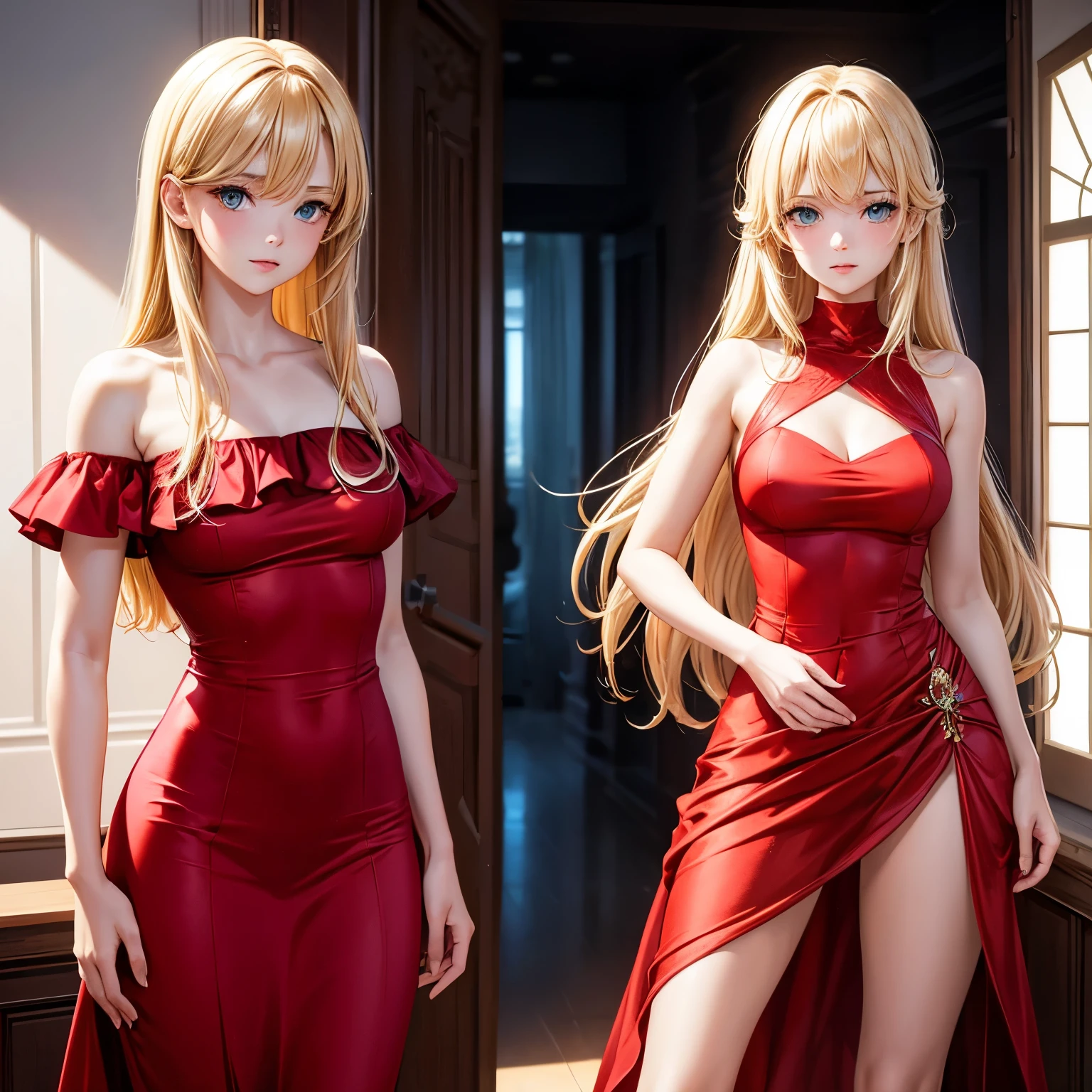 Yellow hair，Green eyes，Hair accessories, red period costume, skin like coagulation, high-detail anime style
Anime 4K white stockings looking at viewer clothes open this girl has big breasts --auto