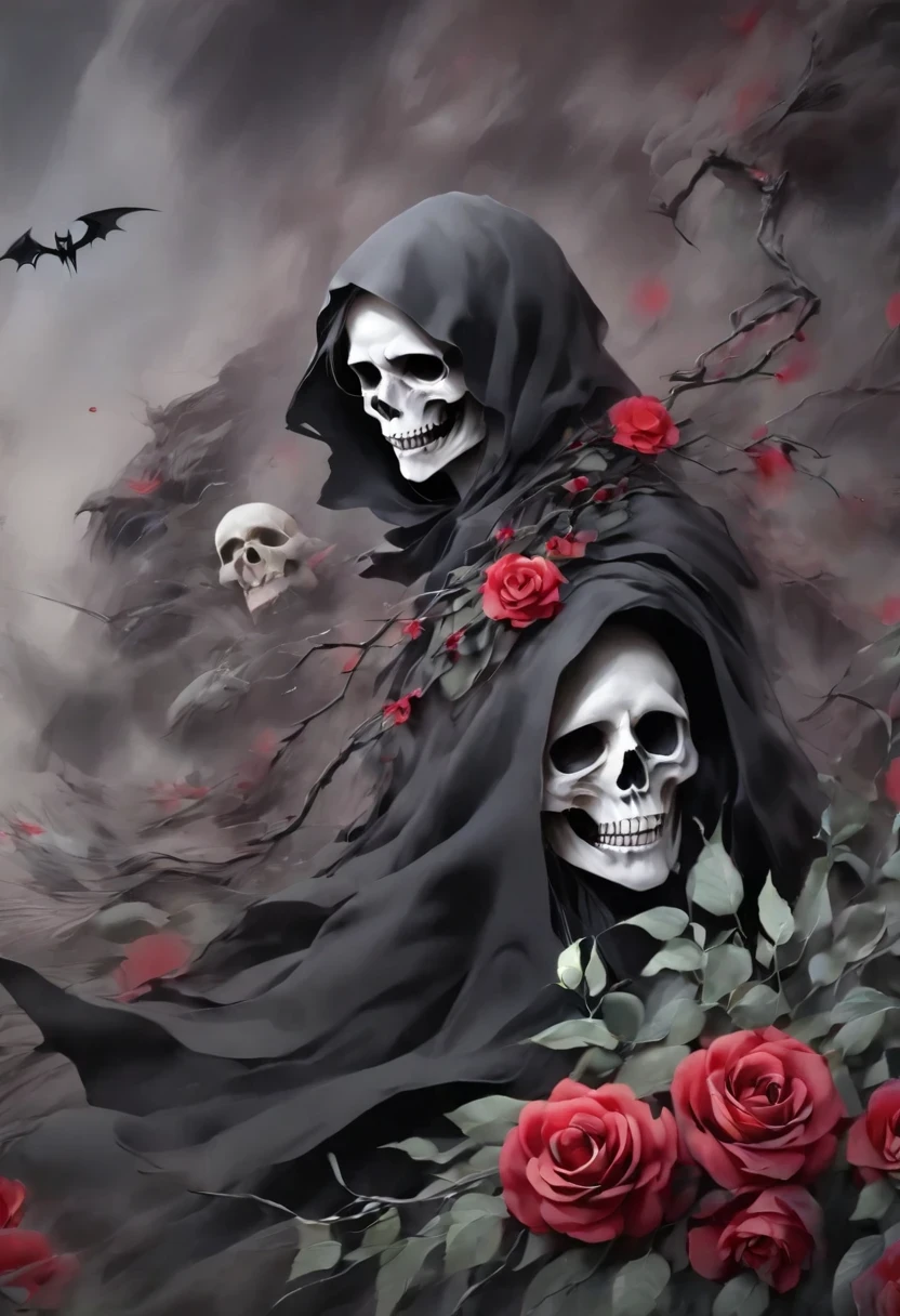 Alafd image,One was wearing a black robe、Girl holding red roses, the grim Reaper, grim Reaper, Beautiful female grimm Reaper, reaper as a scary, portrait of grim Reaper, reaper in overwatch, A harbinger of death, punk grim Reaper, reminded me of the grim Reaper, reaper, grim Reaper