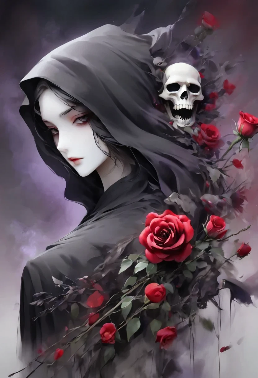 Alafd image，One was wearing a black robe、Girl holding red roses, the grim Reaper, grim Reaper, Beautiful female grimm Reaper, reaper as a scary, portrait of grim Reaper, reaper in overwatch, A harbinger of death, punk grim Reaper, reminded me of the grim Reaper, reaper, grim Reaper