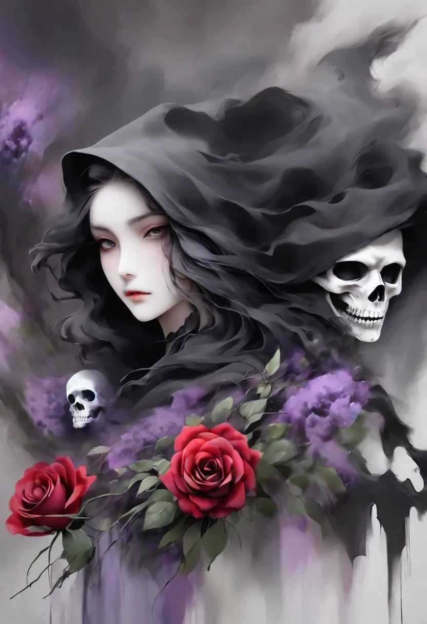 Alafd image,One was wearing a black robe、Girl holding red roses, the grim Reaper, grim Reaper, Beautiful female grimm Reaper, reaper as a scary, portrait of grim Reaper, reaper in overwatch, A harbinger of death, punk grim Reaper, reminded me of the grim Reaper, reaper, grim Reaper