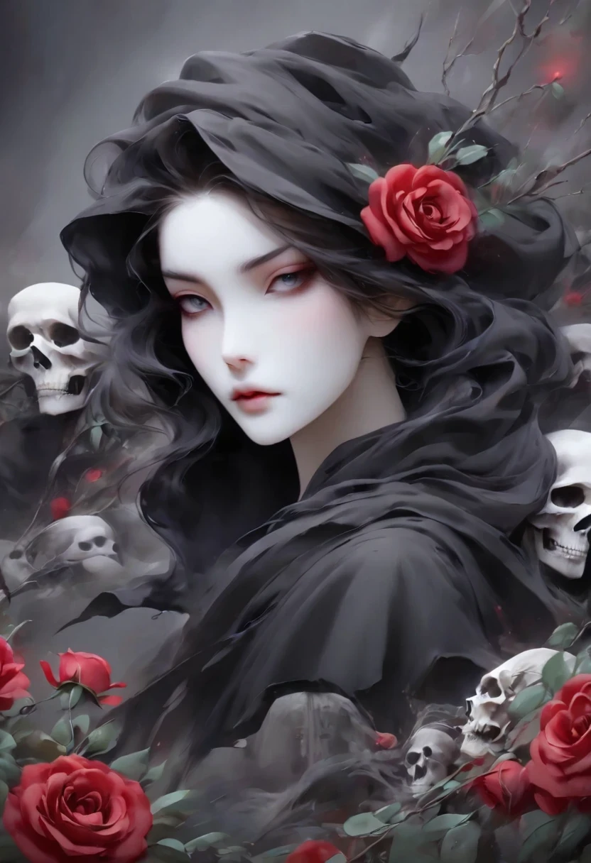 Alafd image,One was wearing a black robe、Girl holding red roses, the grim Reaper, grim Reaper, Beautiful female grimm Reaper, reaper as a scary, portrait of grim Reaper, reaper in overwatch, A harbinger of death, punk grim Reaper, reminded me of the grim Reaper, reaper, grim Reaper
