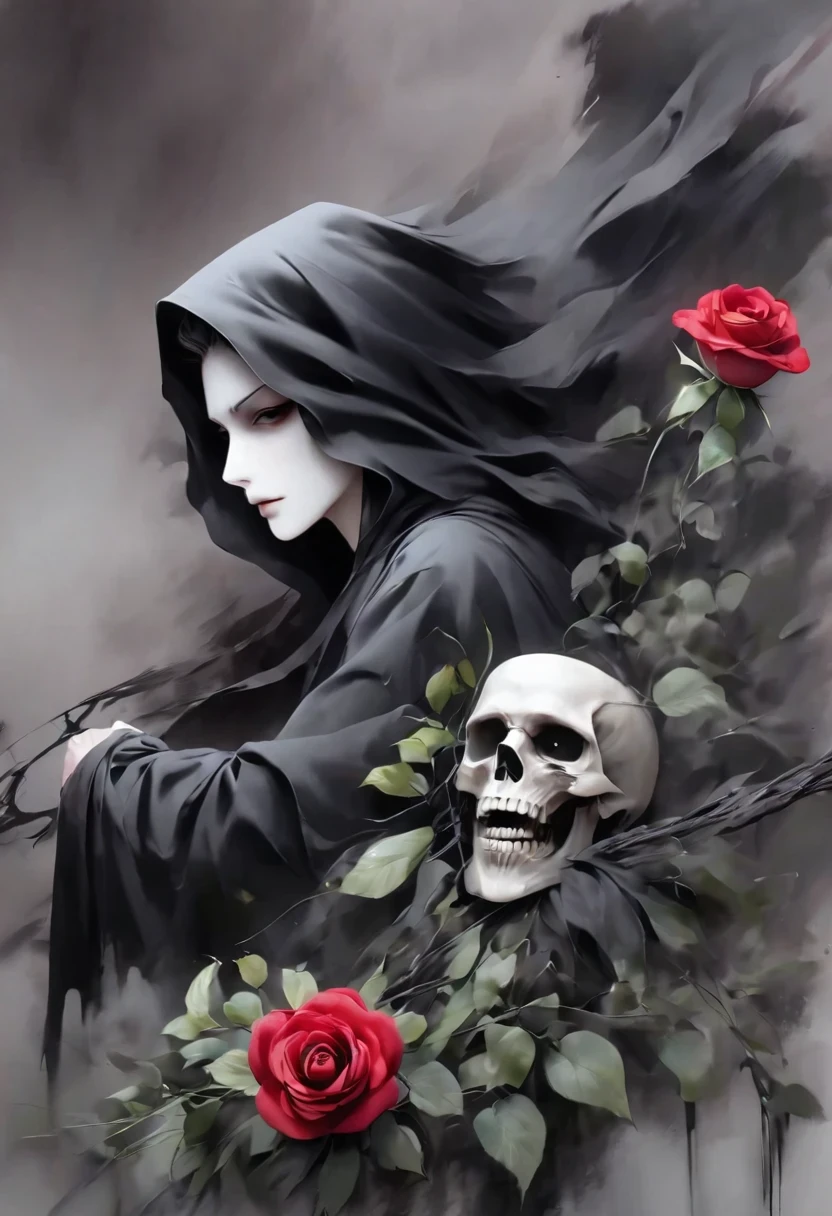 Alafd image,One was wearing a black robe、man holding red rose, the grim Reaper, grim Reaper, Beautiful male grim Reaper, reaper as a scary, portrait of grim Reaper, reaper in overwatch, A harbinger of death, punk grim Reaper, reminded me of the grim Reaper, reaper, grim Reaper