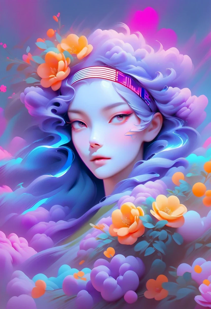 Close-up of person wearing headband, The art of math inspired by Yanjun Cheng, Douban, The art of math, Vibrant fan art, Lofi portrait, guweiz style artwork, new vapor wave, colorful numbers, Internet aesthetics, kpop idol portrait, yanjun chengt, Digital animation illustration, NFT portrait, Digital Cyberpunk Anime Art.