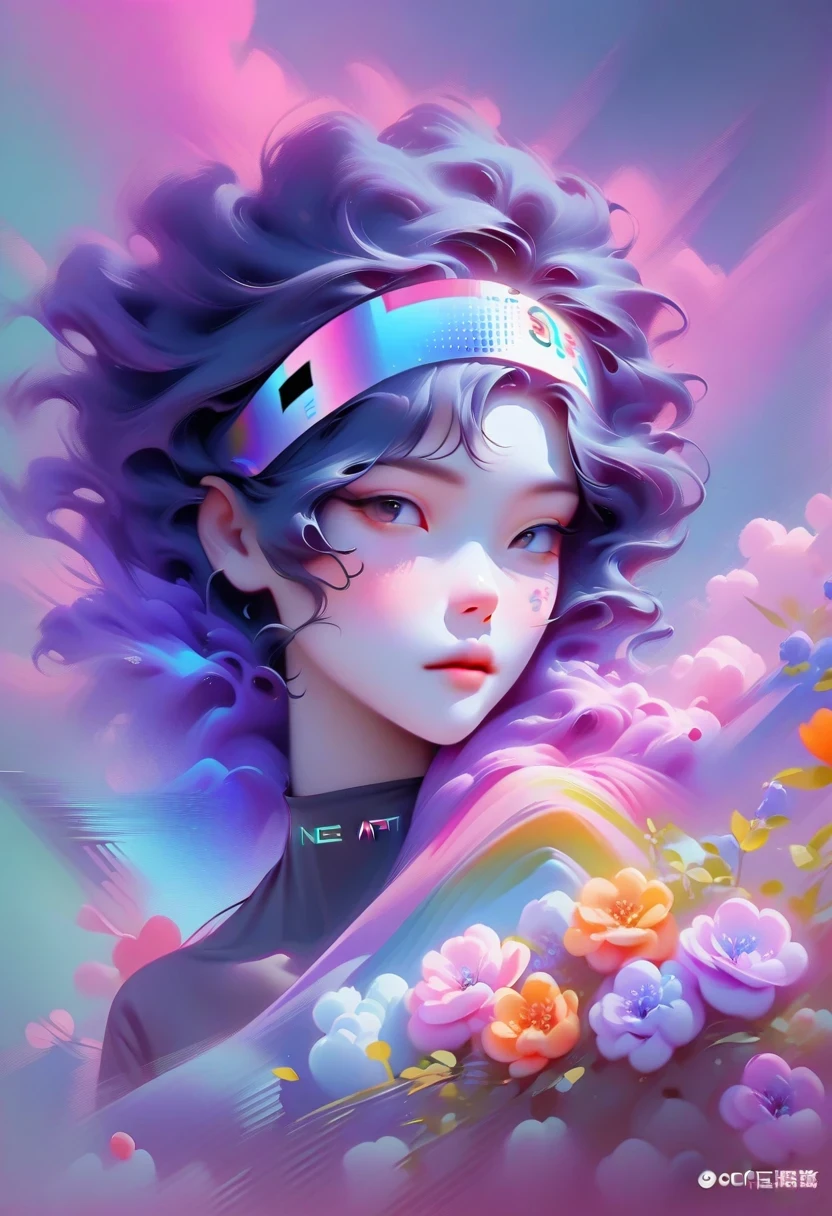 Close-up of person wearing headband, The art of math inspired by Yanjun Cheng, Douban, The art of math, Vibrant fan art, Lofi portrait, guweiz style artwork, new vapor wave, colorful numbers, Internet aesthetics, kpop idol portrait, yanjun chengt, Digital animation illustration, NFT portrait, Digital Cyberpunk Anime Art.