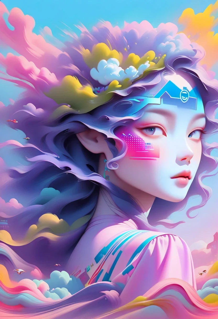 Close-up of person wearing headband, The art of math inspired by Yanjun Cheng, Douban, The art of math, Vibrant fan art, Lofi portrait, guweiz style artwork, new vapor wave, colorful numbers, Internet aesthetics, kpop idol portrait, yanjun chengt, Digital animation illustration, NFT portrait, Digital Cyberpunk Anime Art.