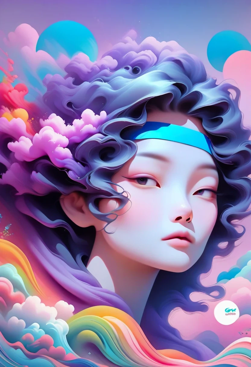 Close-up of person wearing headband, The art of math inspired by Yanjun Cheng, Douban, The art of math, Vibrant fan art, Lofi portrait, guweiz style artwork, new vapor wave, colorful numbers, Internet aesthetics, kpop idol portrait, yanjun chengt, Digital animation illustration, NFT portrait, Digital Cyberpunk Anime Art.