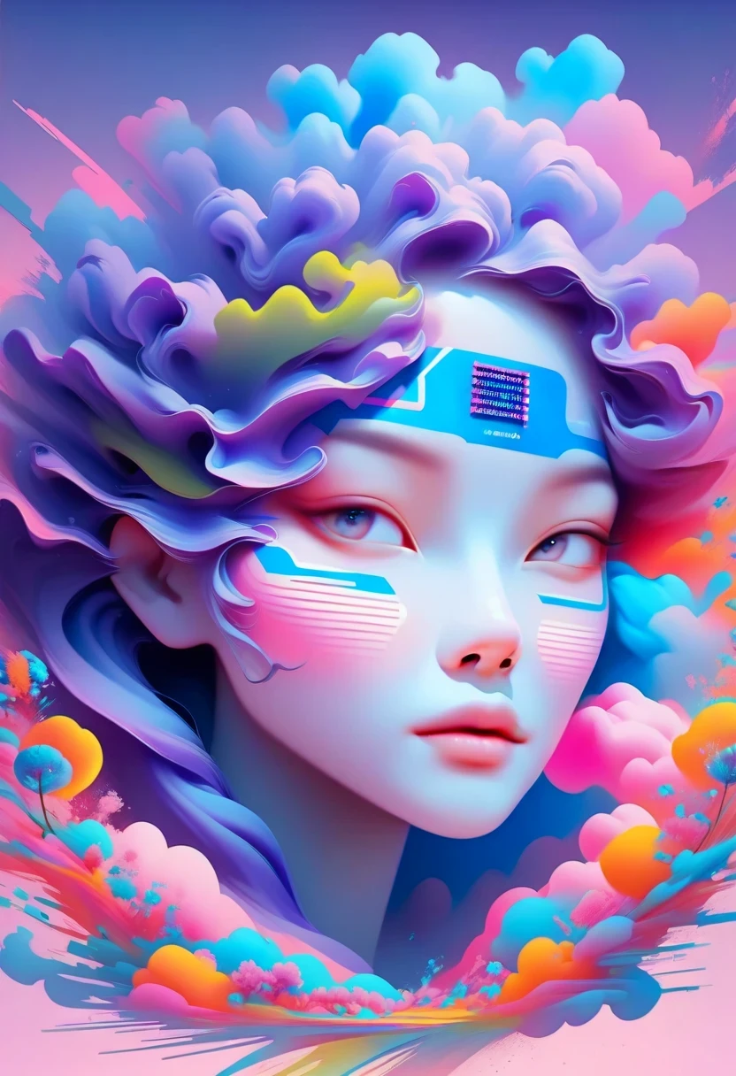 Close-up of person wearing headband, The art of math inspired by Yanjun Cheng, Douban, The art of math, Vibrant fan art, Lofi portrait, guweiz style artwork, new vapor wave, colorful numbers, Internet aesthetics, kpop idol portrait, yanjun chengt, Digital animation illustration, NFT portrait, Digital Cyberpunk Anime Art.