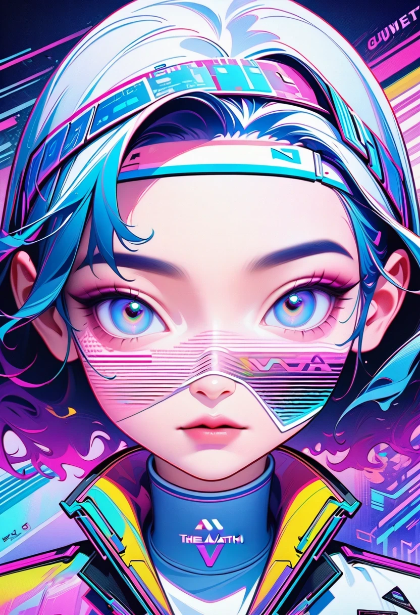 Close-up of person wearing headband, The art of math inspired by Yanjun Cheng, Douban, The art of math, Vibrant fan art, Lofi portrait, guweiz style artwork, new vapor wave, colorful numbers, Internet aesthetics, kpop idol portrait, yanjun chengt, Digital animation illustration, NFT portrait, Digital Cyberpunk Anime Art.