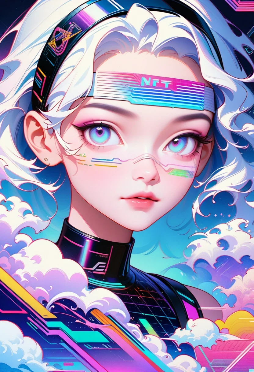 Close-up of person wearing headband, The art of math inspired by Yanjun Cheng, Douban, The art of math, Vibrant fan art, Lofi portrait, guweiz style artwork, new vapor wave, colorful numbers, Internet aesthetics, kpop idol portrait, yanjun chengt, Digital animation illustration, NFT portrait, Digital Cyberpunk Anime Art.