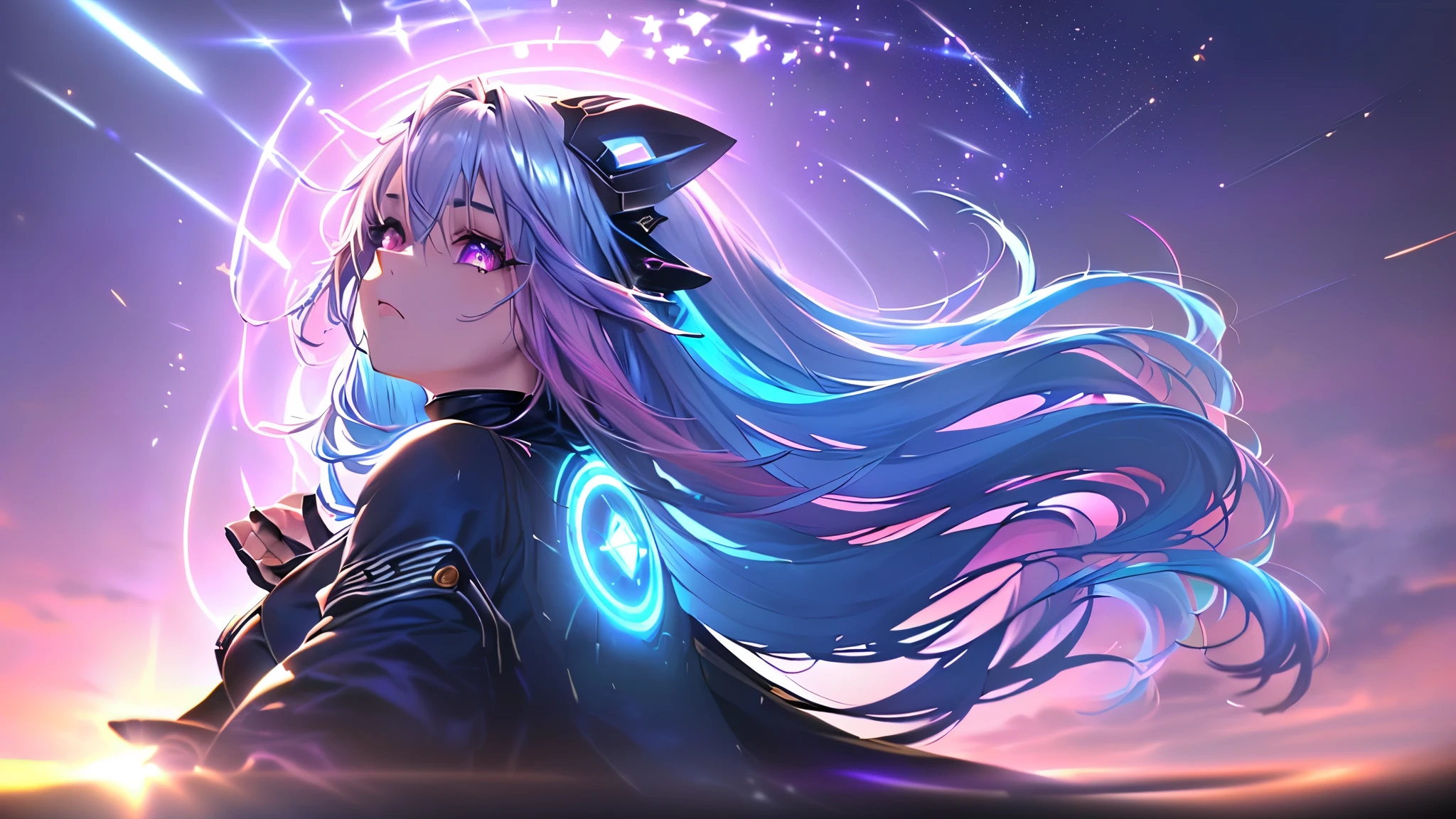 A close up of a person with long hair and a cat ears - SeaArt AI