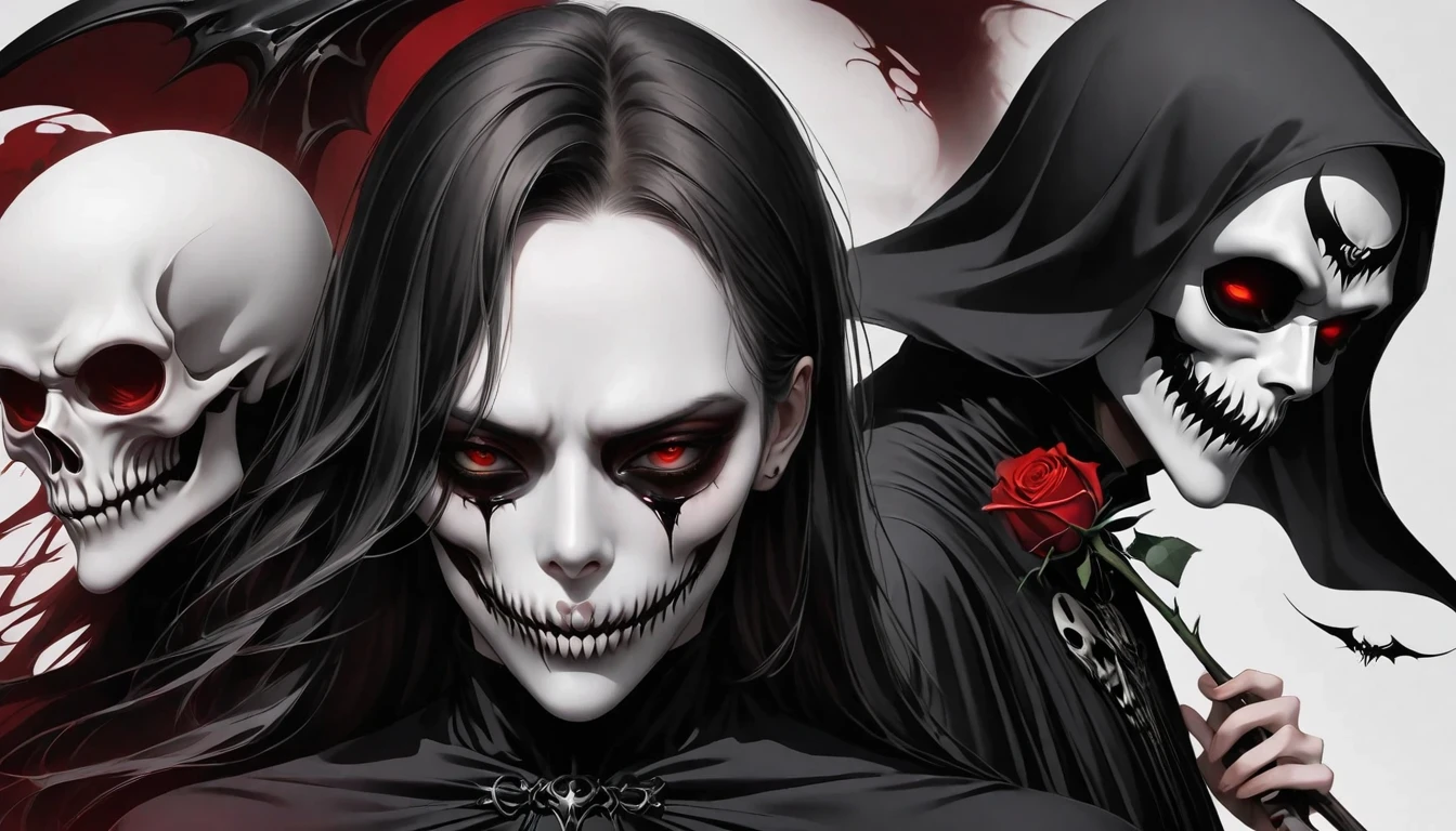 Alafd image,One was wearing a black robe、man holding red rose, the grim Reaper, grim Reaper, Beautiful male grim Reaper, reaper as a scary, portrait of grim Reaper, reaper in overwatch, A harbinger of death, punk grim Reaper, reminded me of the grim Reaper, reaper, grim Reaper
