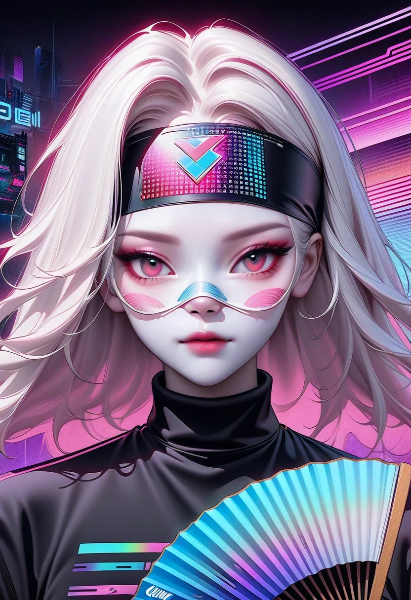 Close-up of person wearing headband, The art of math inspired by Yanjun Cheng, Douban, The art of math, Vibrant fan art, Lofi portrait, guweiz style artwork, new vapor wave, colorful numbers, Internet aesthetics, kpop idol portrait, yanjun chengt, Digital animation illustration, NFT portrait, Digital Cyberpunk Anime Art.