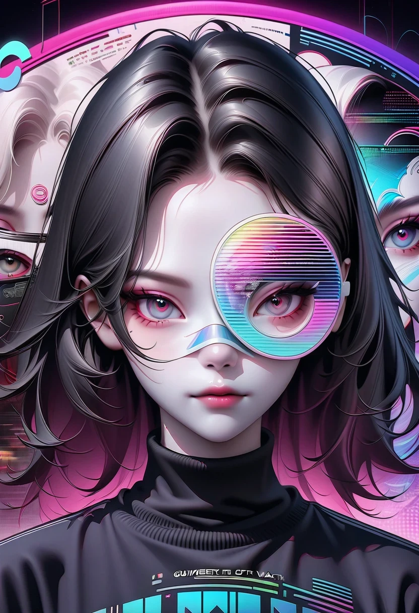 Close-up of person wearing headband, The art of math inspired by Yanjun Cheng, Douban, The art of math, Vibrant fan art, Lofi portrait, guweiz style artwork, new vapor wave, colorful numbers, Internet aesthetics, kpop idol portrait, yanjun chengt, Digital animation illustration, NFT portrait, Digital Cyberpunk Anime Art.