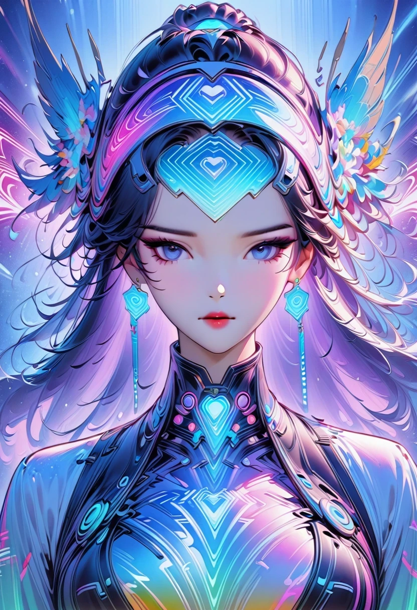 Close-up of person wearing headband, The art of math inspired by Yanjun Cheng, Douban, The art of math, Vibrant fan art, Lofi portrait, guweiz style artwork, new vapor wave, colorful numbers, Internet aesthetics, kpop idol portrait, yanjun chengt, Digital animation illustration, NFT portrait, Digital Cyberpunk Anime Art.