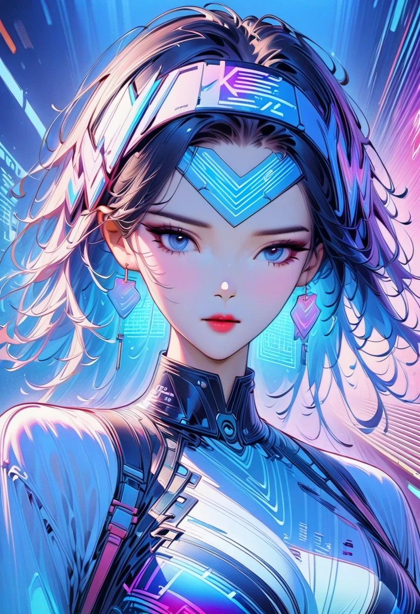 Close-up of person wearing headband, The art of math inspired by Yanjun Cheng, Douban, The art of math, Vibrant fan art, Lofi portrait, guweiz style artwork, new vapor wave, colorful numbers, Internet aesthetics, kpop idol portrait, yanjun chengt, Digital animation illustration, NFT portrait, Digital Cyberpunk Anime Art.