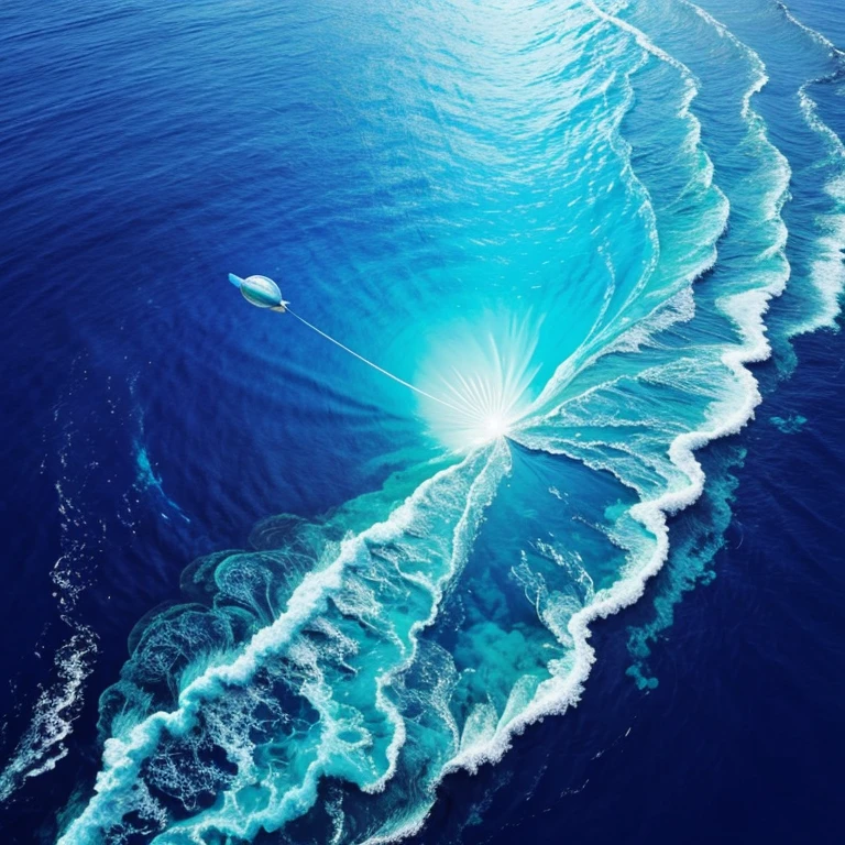 A great collapsing ocean, shades of blue, feeling of depth, choppy water. You can see a face forming