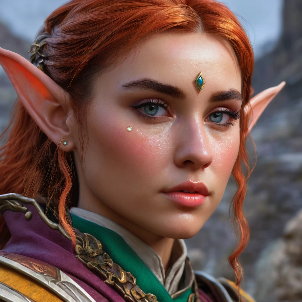 Dungeons & Dragons, aesthetic, dungeons and dragons, elf cleric character closeup portrait, dramatic light, dungeon background, 2 0 0 mm focal length, painted by stanley lau, painted by greg rutkowski, painted by stanley artgerm, high detail, real life skin, freckles, 8 k, stunning detail, works by artgerm, greg rutkowski and alphonse mucha, unreal engine