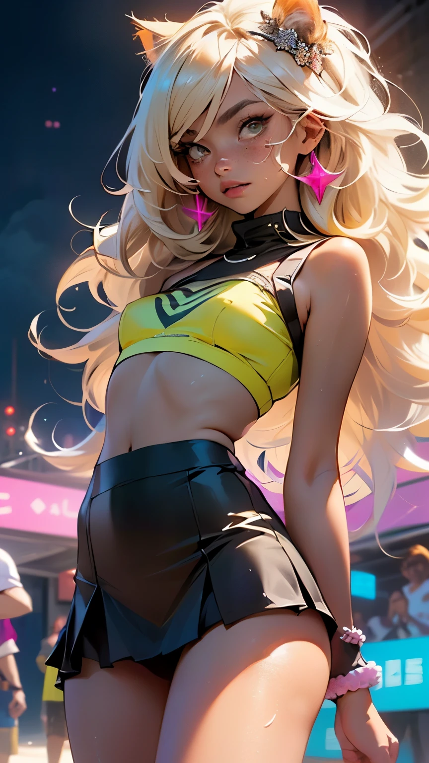 cute little cat ,(((little ,small tiny body,, chibi))),((())),((little cat with extremely cute and beautiful blonde hair)),(((cat girl,anthro furry cute,cat-girl))),(((cat ears,cat ears on head,big cat ears))),
(((flat chest))),(((blonde hair:1.35,messy blonde hair,colored inner hair,ear breathing,))),((heterochromia:1.5, (orange_eye and yellow_eye))),intricate eyes,beautiful detailed eyes,symmetrical eyes,big eyes:1.5,(((freckles on the face,freckles,freckled girl))),(((lustrous skin:1.5,bright skin: 1.5,skin tanned,shiny skin,very shiny skin,shiny body,plastic glitter skin,exaggerated shiny skin,illuminated skin,wet legs))),(detailed body,(detailed face)),
cute,slutty,erotic,(((nsfw))),
zettai ryouiki,revealing clothing,show skin,((rave shirt,neon shirt,rave mini-skirt,visible thong straps)),((underpants strap)),(wearing a rave outfit:1.3,rave clothes,semi-naked,with little clothing),((wet clothes,intricate outfit,intricate clothes)),
(dynamic pose:1.0),embarrassed,(centered,scale to fit dimensions,Rule of thirds),
cyberpunk city by the ocean at night, with bright neon signs and dark stormy clouds and puddles, scenery:1.25,nighttime, starry night, cosmos,Very dark night that makes the neon lights stand out, very bright neon lights,nighttime, starry night, cosmos,
artistic photography,(photography taken by sldr),highres, sharp focus, (ultra detailed, extremely detailed), (photorealistic artwork:1.37),(extremely detailed CG unity 8k wallpaper),((synthwave background theme)),(((vibrant colors))),(intricate background),(masterpiece),(best quality)
