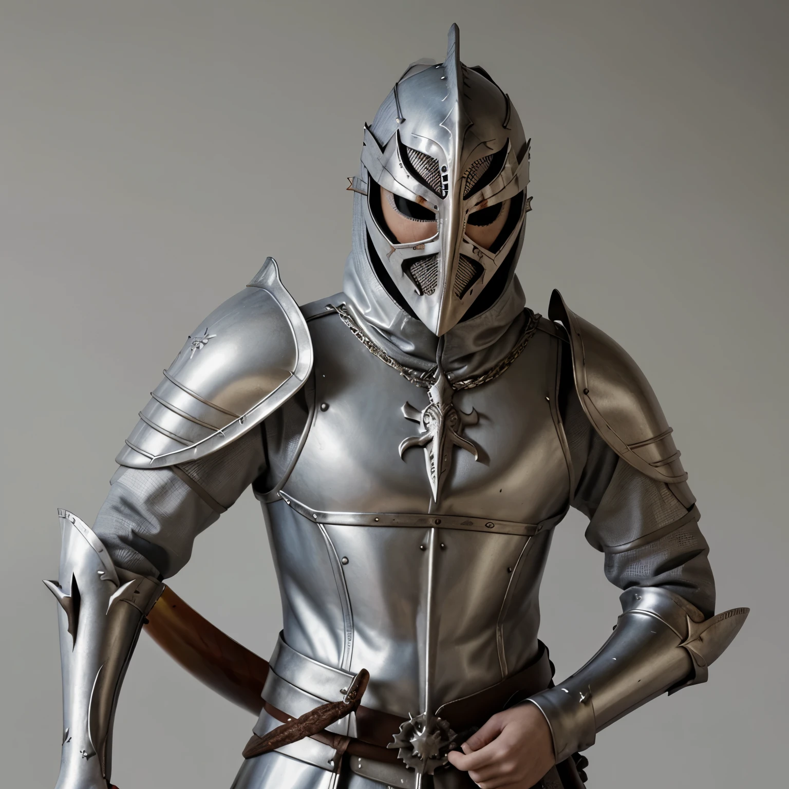 Homem com espada flamejante, armadura estilo medieval com 6 asas