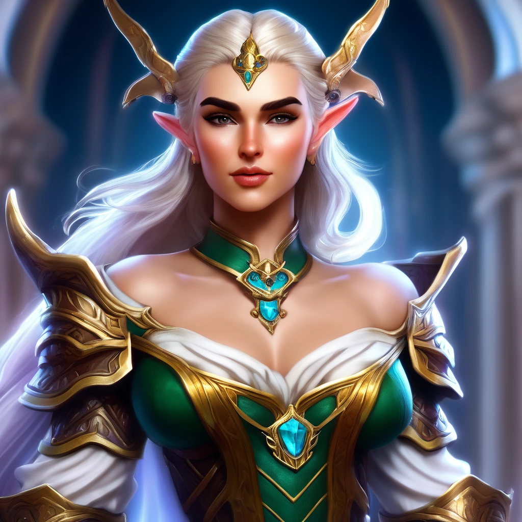 Dungeons & Dragons, aesthetic, dungeons and dragons, elf cleric character closeup portrait, dramatic light, dungeon background, 2 0 0 mm focal length, painted by stanley lau, painted by greg rutkowski, painted by stanley artgerm, high detail, real life skin, freckles, 8 k, stunning detail, works by artgerm, greg rutkowski and alphonse mucha, unreal engine