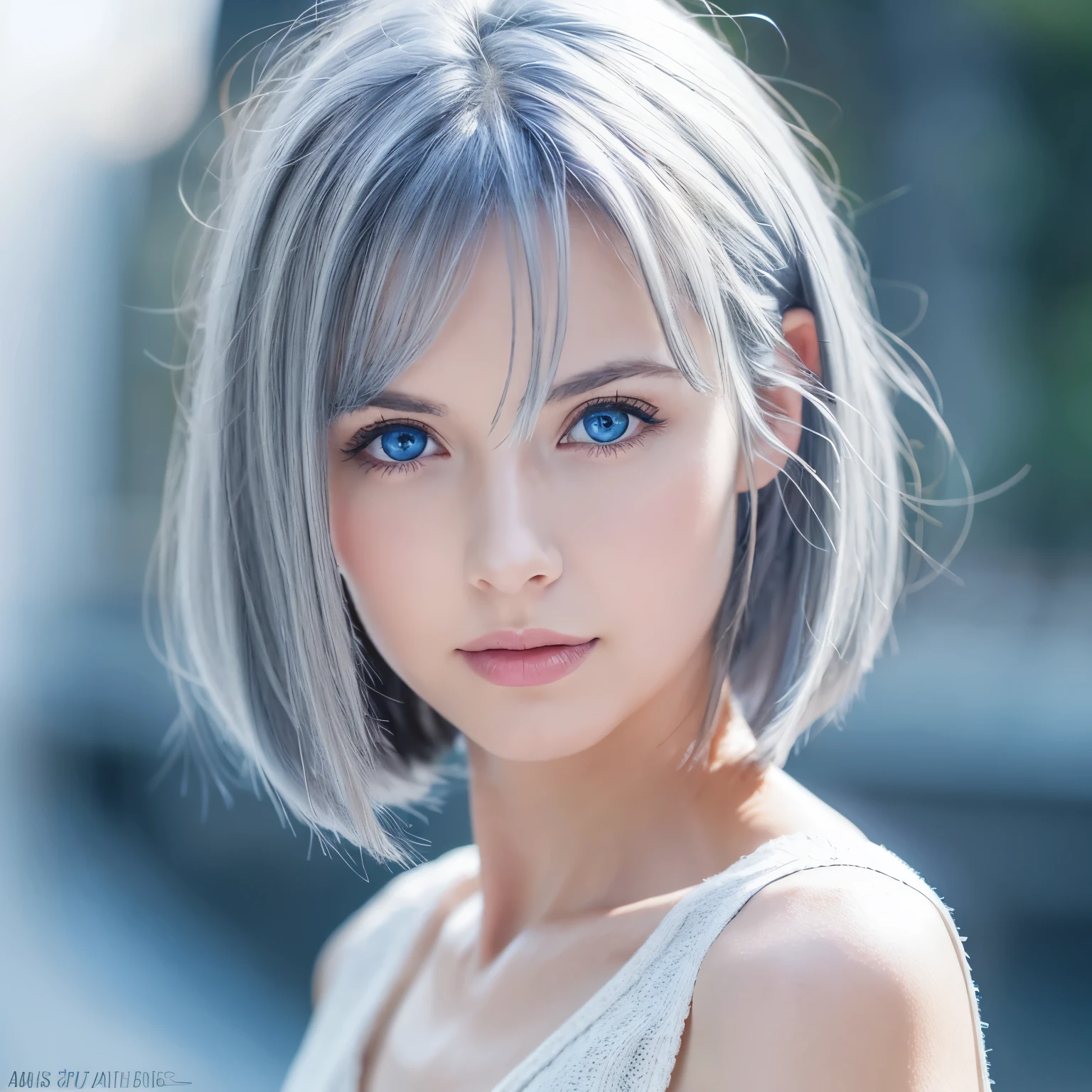 beautiful girl，gray hair，blue eyes，layer cut，highest quality，