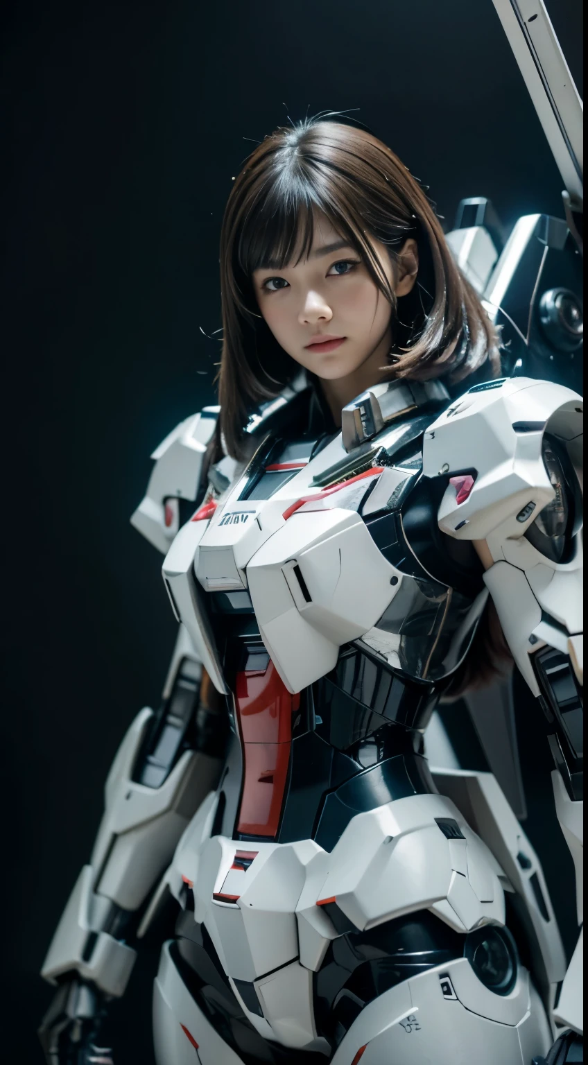 Textured skin, Super Detail, high details, High quality, Best Quality, hight resolution, 1080p, hard disk, Beautiful,(Gundam),beautiful cyborg woman,Mecha Cyborg Girl,Battle Mode,Girl with a Mecha Body,She wears a futuristic Gundam mecha,Fulll body Shot
