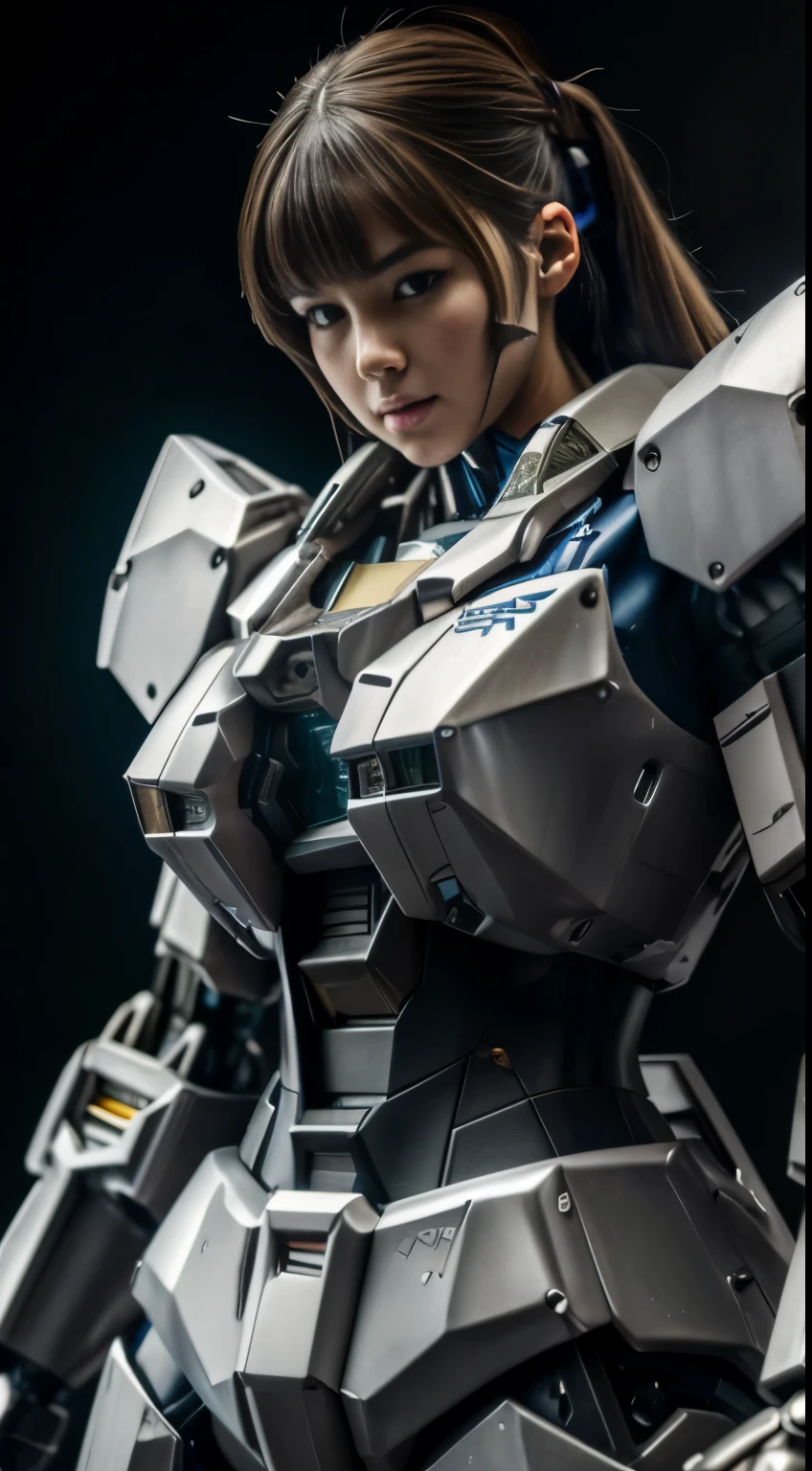 Textured skin, Super Detail, high details, High quality, Best Quality, hight resolution, 1080p, hard disk, Beautiful,(Gundam),beautiful cyborg woman,Mecha Cyborg Girl,Battle Mode,Girl with a Mecha Body,She wears a futuristic Gundam mecha,Fulll body Shot