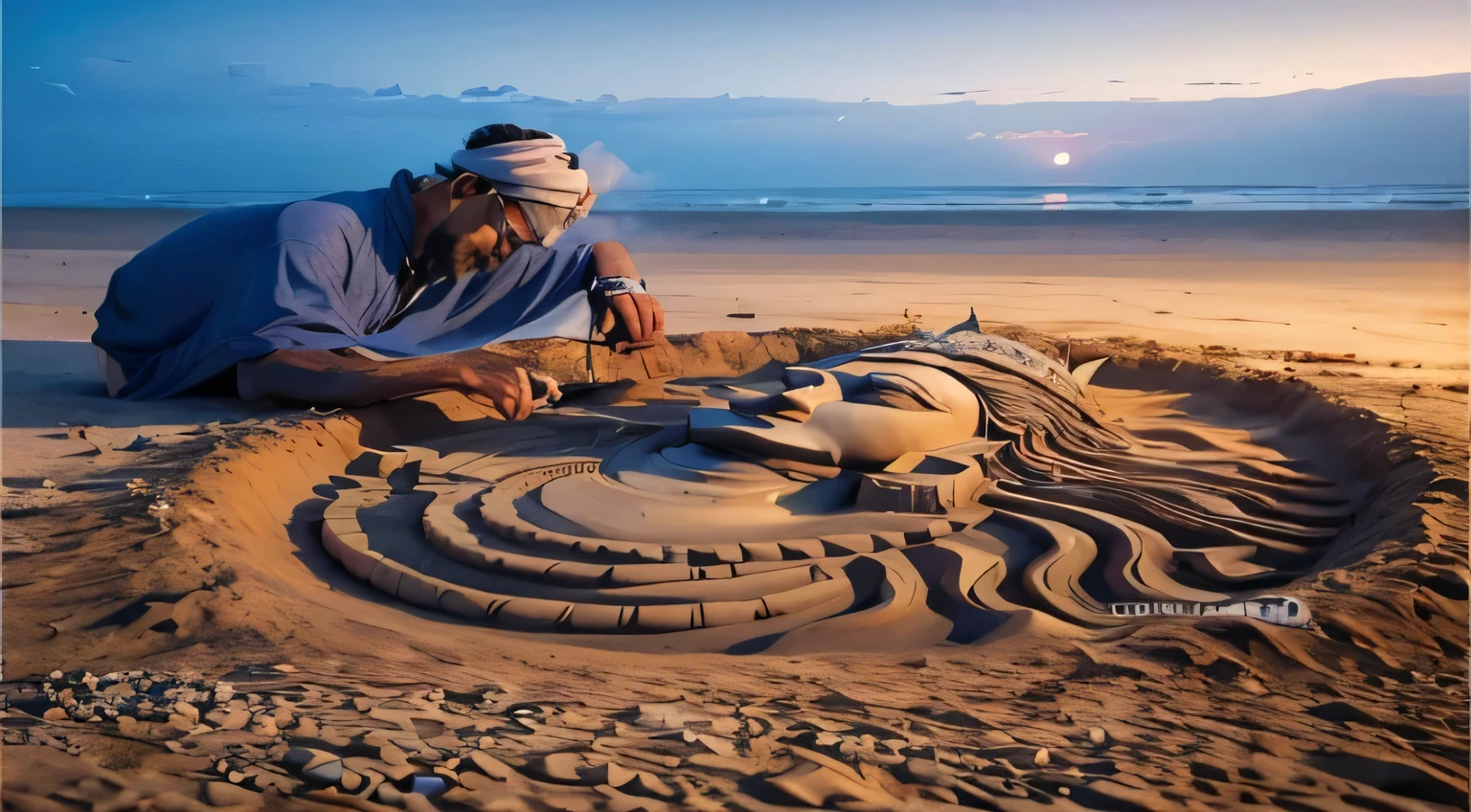 arafed man sitting on the beach making a sand sculpture of a indian god lord Hanuman ji sand sculpture, amazing artwork, intricate artwork, stunning artwork, intricate art, amazing art, hindu art, amazing ditial art, 3d art, 3 d art, beautiful artwork, 3d sculpture, 3 d sculpture, amazing craftsmanship, intricate 3 d sculpture, 3 d clay sculpture