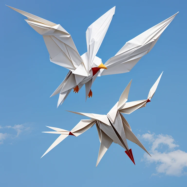 A huge origami bird taking flight
