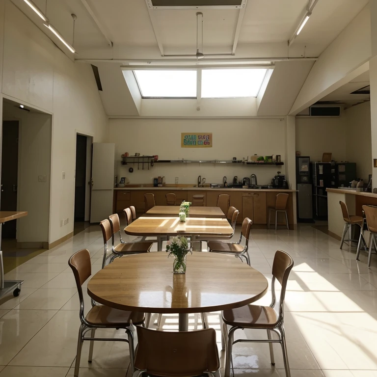 spring morning, cafeteria, luz solar, obra de arte, Perfect composition, Melhor qualidade, ultra-detalhado, detalhes intrincados, profissional, arte oficial, Trabalho representativo