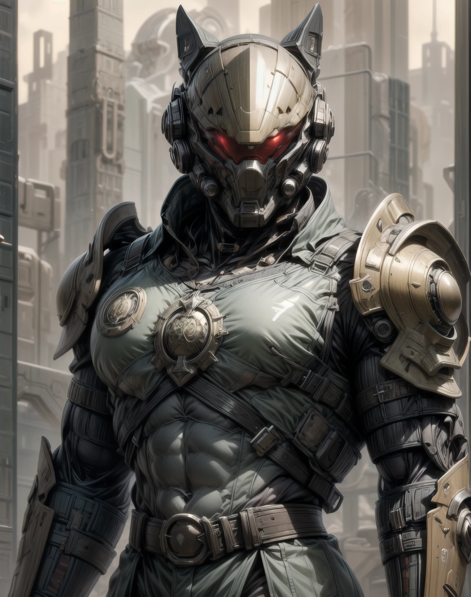 (((epic and visually stunning complex digital anime masterpiece:1.6, elegantly decorated:1.5, beautifully ornate soldier:1.3, ((gorgeous feminine male physique:1.3, graceful:1.4))))), (((heavily muscled masculine chest:1.4, chiseled abs:1.4, heavily toned:1.4, slim yet muscular:1.3))), (((complex and beautiful:1.3, stunning scifi fantasy style:1.5, beautiful scifi style mechanical helmet with polarized visor:1.5))), (((elegant double breasted trench coat:1.6))), (((form fitted clothes:1.3, super sleek sensually revealing under suit:1.5, waist and thighs exposed:1.5)), ((flamboyant feminine essence:1.4, heavy mechanical gothic aesthetic:1.4)), ((androgynous body build)), (((toned yet heavily muscled gorgeous femboy physique:1.4, gorgeous perfectly defined muscles:1.4, toned sleek mechanical arms and legs:1.4, thick well rounded thighs:1.5, mechanical muscles))), ((((depth of field, cinematic lighting, chromatic aberration, ray tracing, UHD, masterpiece, top of head covered, super detail, high details, high quality, award winning, 8k, highres)))):1.6, (((dieselpunk, artificial muscle))):1.6, (((beautiful gothic scifi style white design:1.6)))