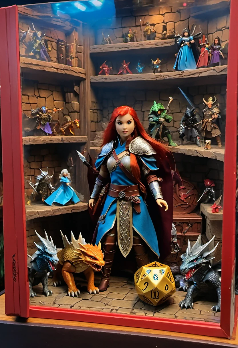 (best quality,4k,8k,highres,masterpiece:1.2),ultra-detailed, Dungeons & Dragons doll's inside a box, product for sale, in the window of a toy store,