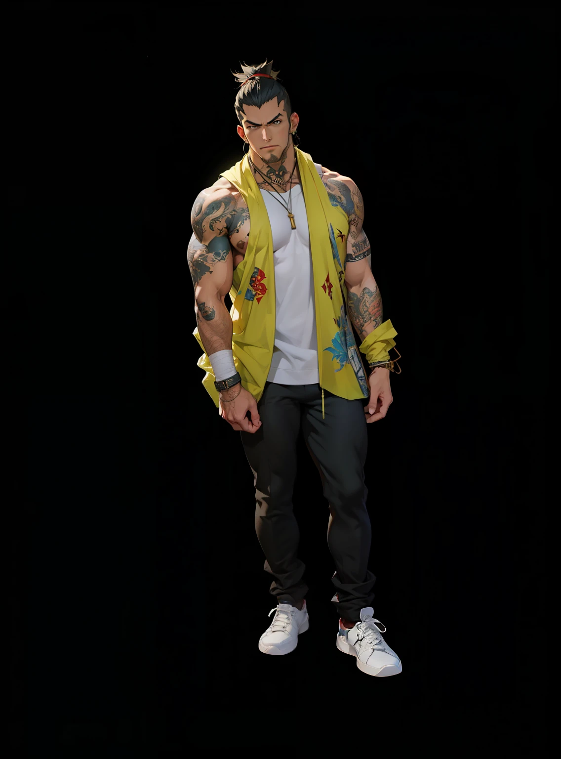 sharp man with a tattoo on his arm sitting on a cement ledge, bela pose de anime, anime homem bonito, personagem de anime masculino, photoestilo de arte realista, muscular! Ciberpunk, muscular character, handsome guy in demon slayer art, rasgado, commission for high resolution, estilo de arte realista, muscular male hero, estilo de anime masculino, pose de bolo, como um personagem em Tekken, homem adulto lindo, rosto perfeito, rosto lindo